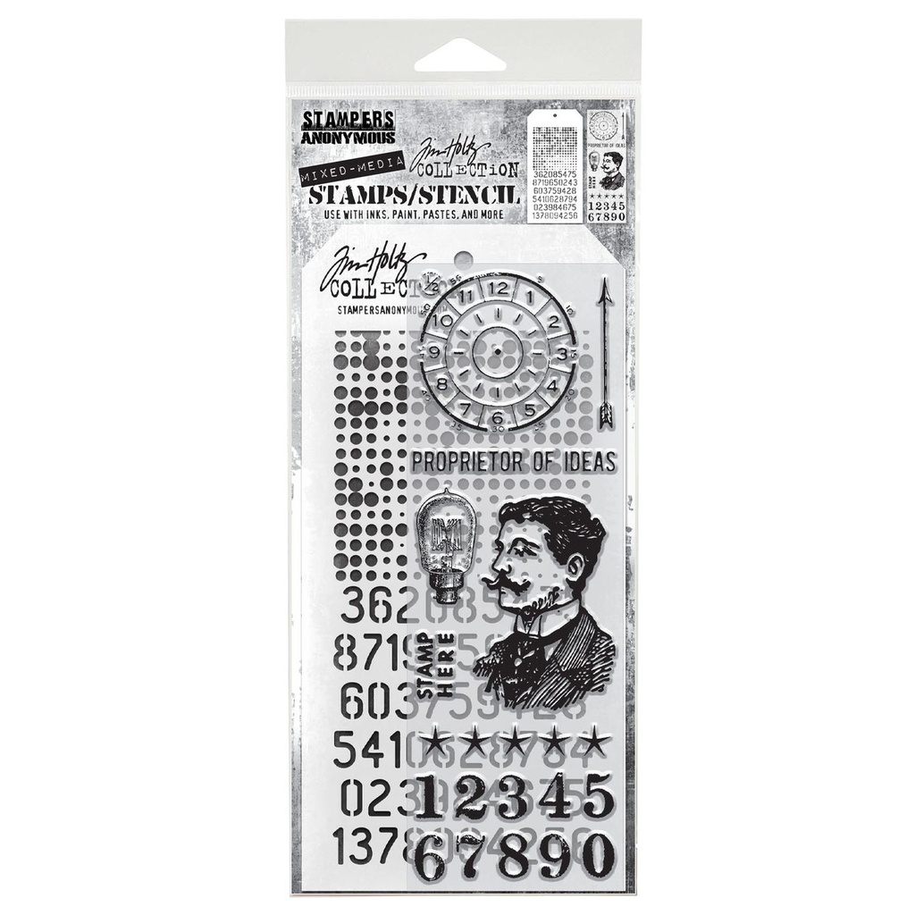 Tim Holtz Mixed-Media Stamps & Stencil Set #18 - Noble Gent