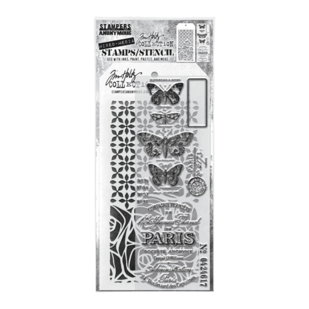 Tim Holtz Mixed-Media Stamps & Stencil Set #20 - Papillon