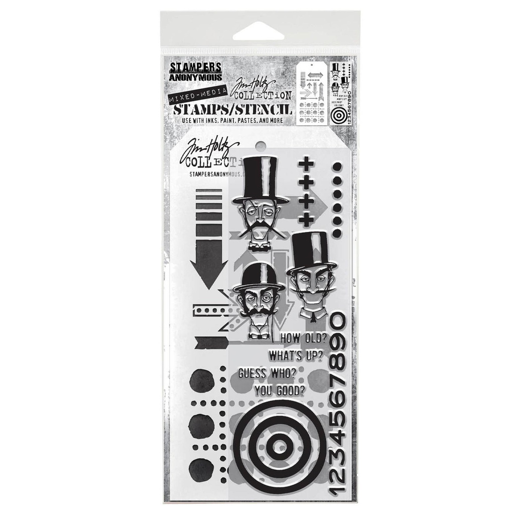 Tim Holtz Mixed-Media Stamps & Stencil Set #39 - Inquisitive