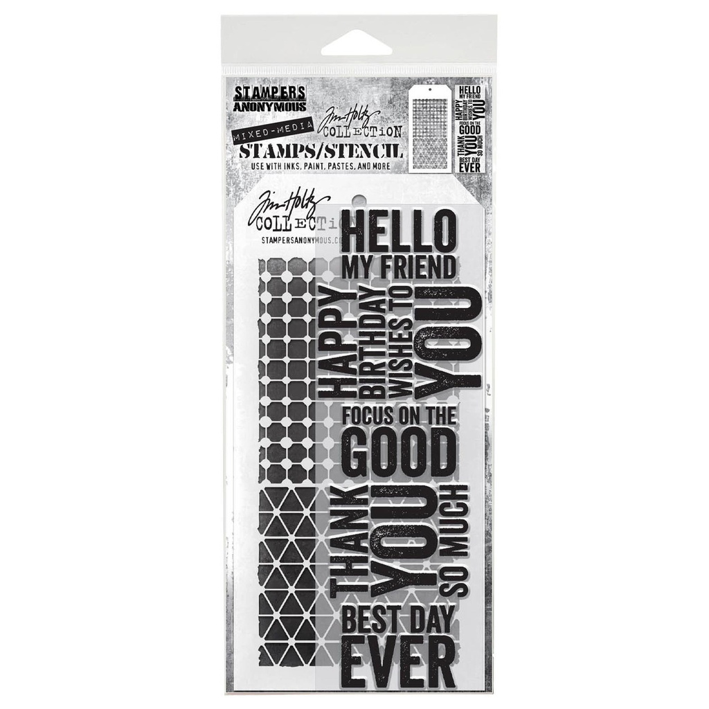 Tim Holtz Mixed-Media Stamps & Stencil Set #40- Bold Sayings