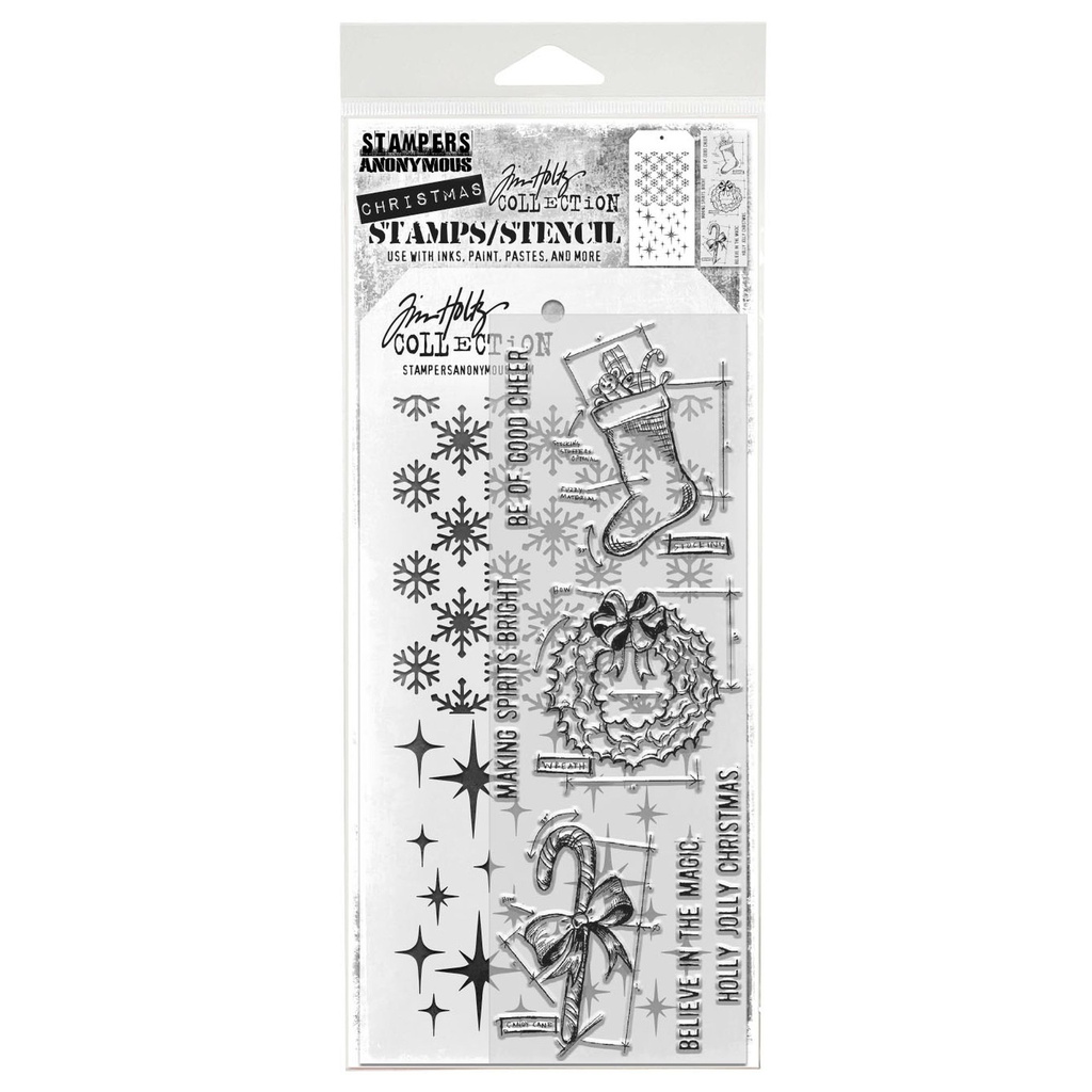 Tim Holtz Mixed-Media Stamps & Stencil Set #91 - Blueprint Christmas #1