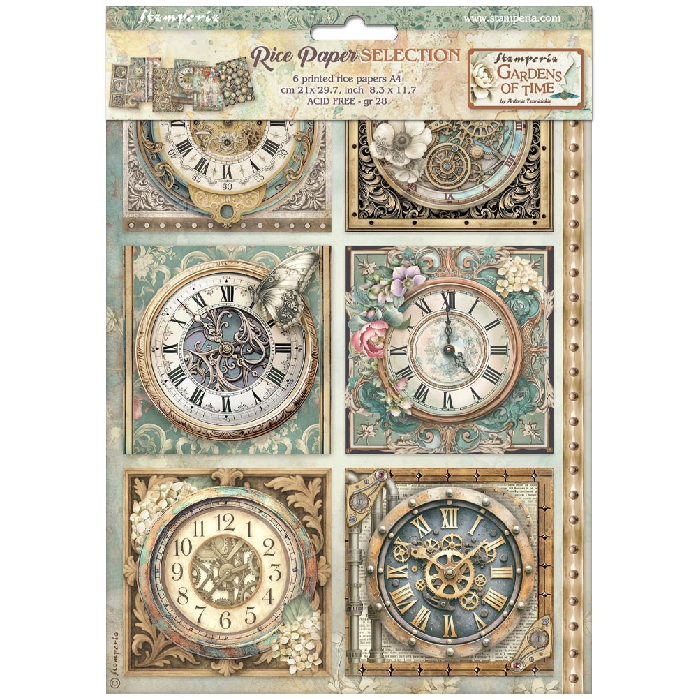 Stamperia - Gardens of Time - A4 Rice Paper Selection (6 designs)