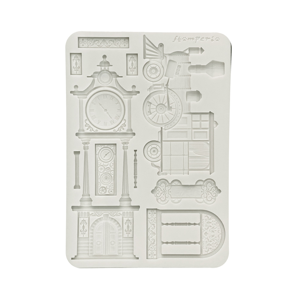 Stamperia - Gardens of Time - Train and Longcase Clock A5 Silicon Mould 