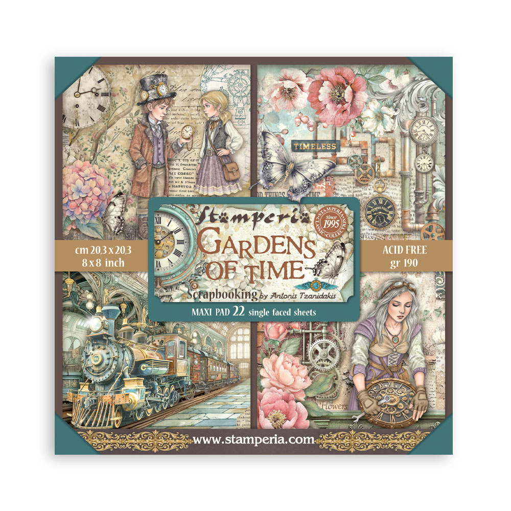 Stamperia - Gardens of Time - 8"x8" Single Faced Scrapbooking Pad 