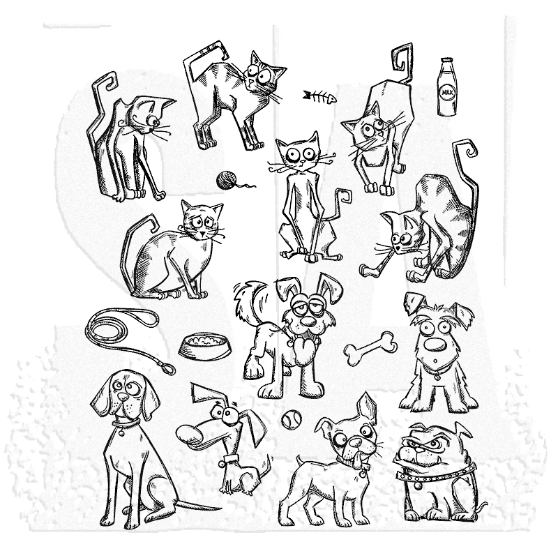 Tim Holtz - Stampers Anonymous Cling Stamps - Mini Cats & Dogs