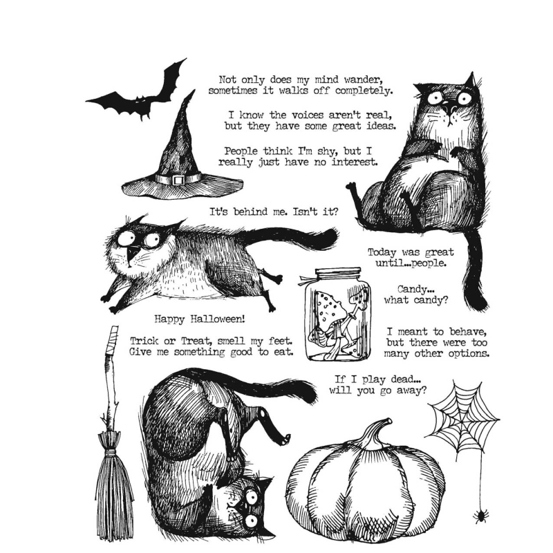 Tim Holtz - Stampers Anonymous - Cling Stamps - Snarky Cat Halloween