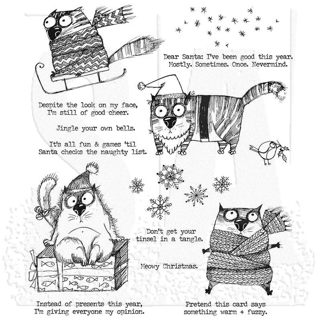 Tim Holtz - Stampers Anonymous Cling Stamps - Snarky Cat Christmas