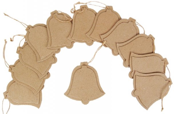 PaperMache Flat ornament Bell pack of 12