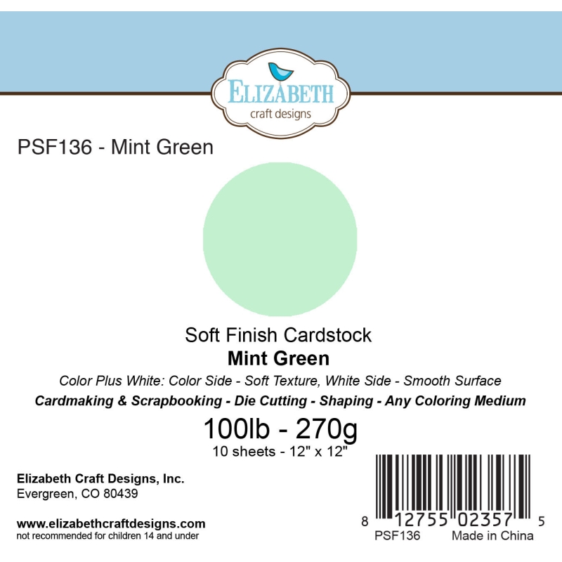Elizabeth Craft Designs - 12"x12" Mint Green Soft Finish Cardstock
