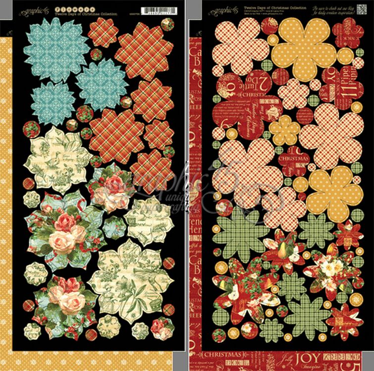 Graphic 45 - 12 Twelve Days of Christmas Cardstock Flowers