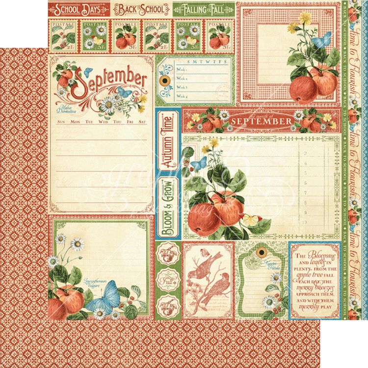 Graphic 45 - Time to Flourish - September Cut Apart 12"x12" Paper (x10 sheets)