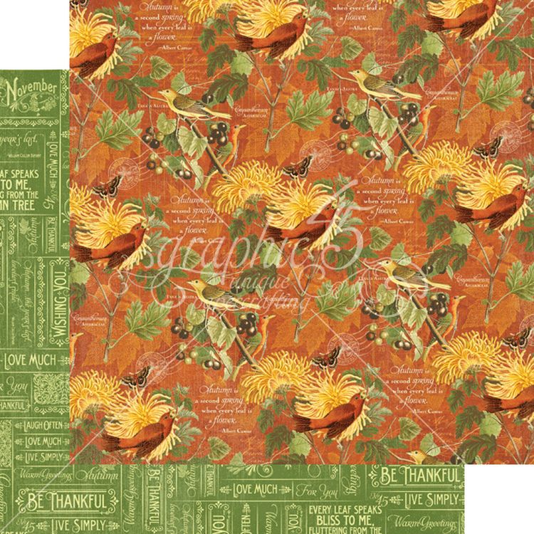 Graphic 45 - Time to Flourish - November Flourish 12"x12" Paper (x10 sheets)