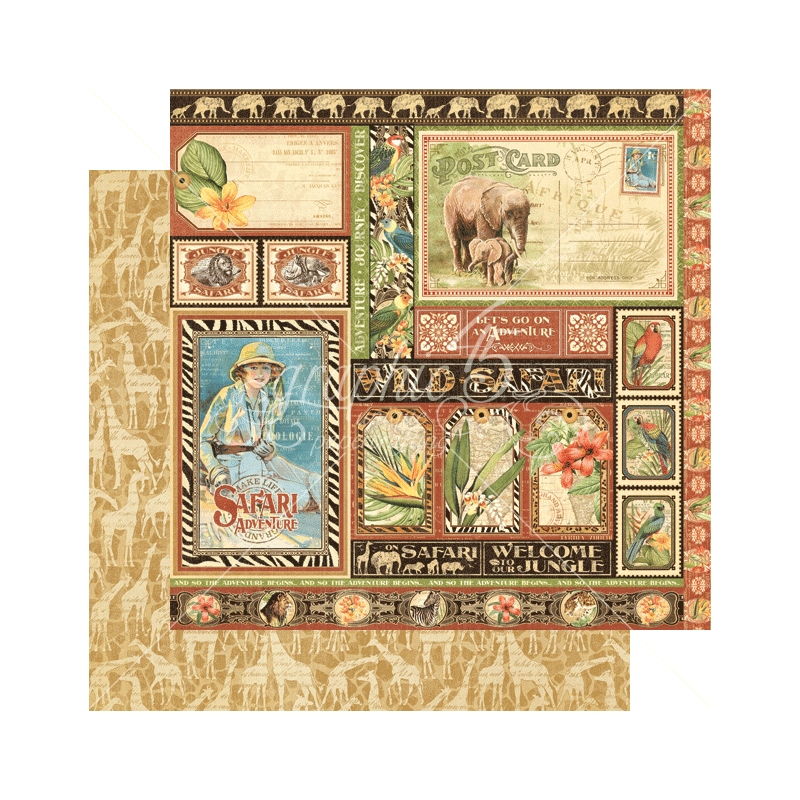 Graphic 45 - Safari Adventure - Amazing Africa 12"x12" Paper (x10 Sheets)