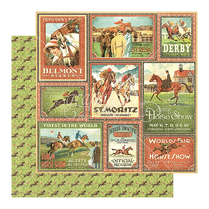 Graphic 45 - Off to the Races - Belmont Stakes 12"x12" Paper (x 10 Sheets)