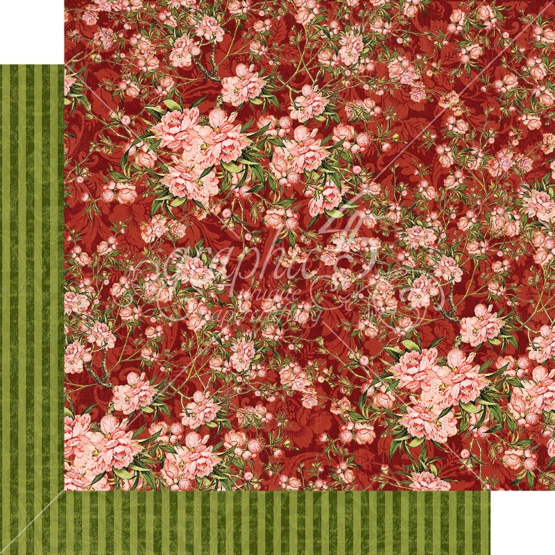 Graphic 45 - Floral Shoppee - Burgundy Blossoms 12"x12" Paper (x10 Sheets)