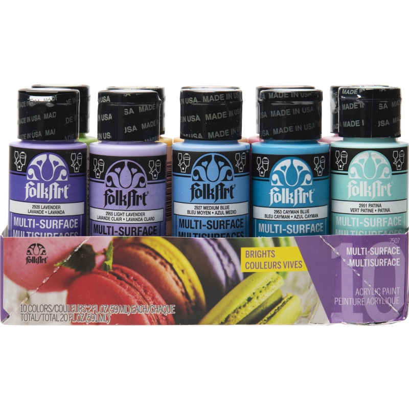 FolkArt Multi-Surface Satin - Brights Paint Set (10 colours)