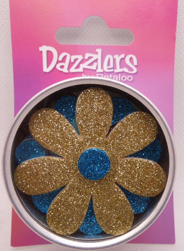  Petaloo Dazzler Flowers in Metal Tin - Aqua/Teal/Tan/Brown (Large x 5)