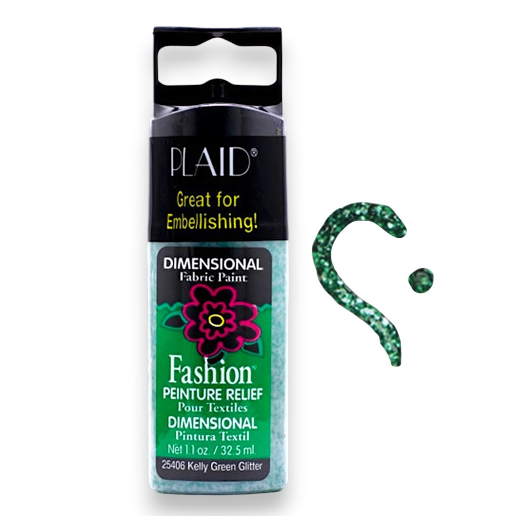Plaid Fashion Relief™ Dimensional Fabric Paint – Kelly Green Glitter (1.1oz)