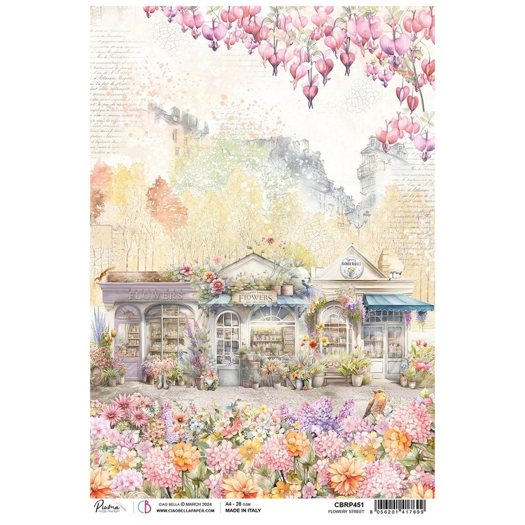 Ciao Bella Paper - Flowered Street A4 rice paper (SINGLE Sheet)