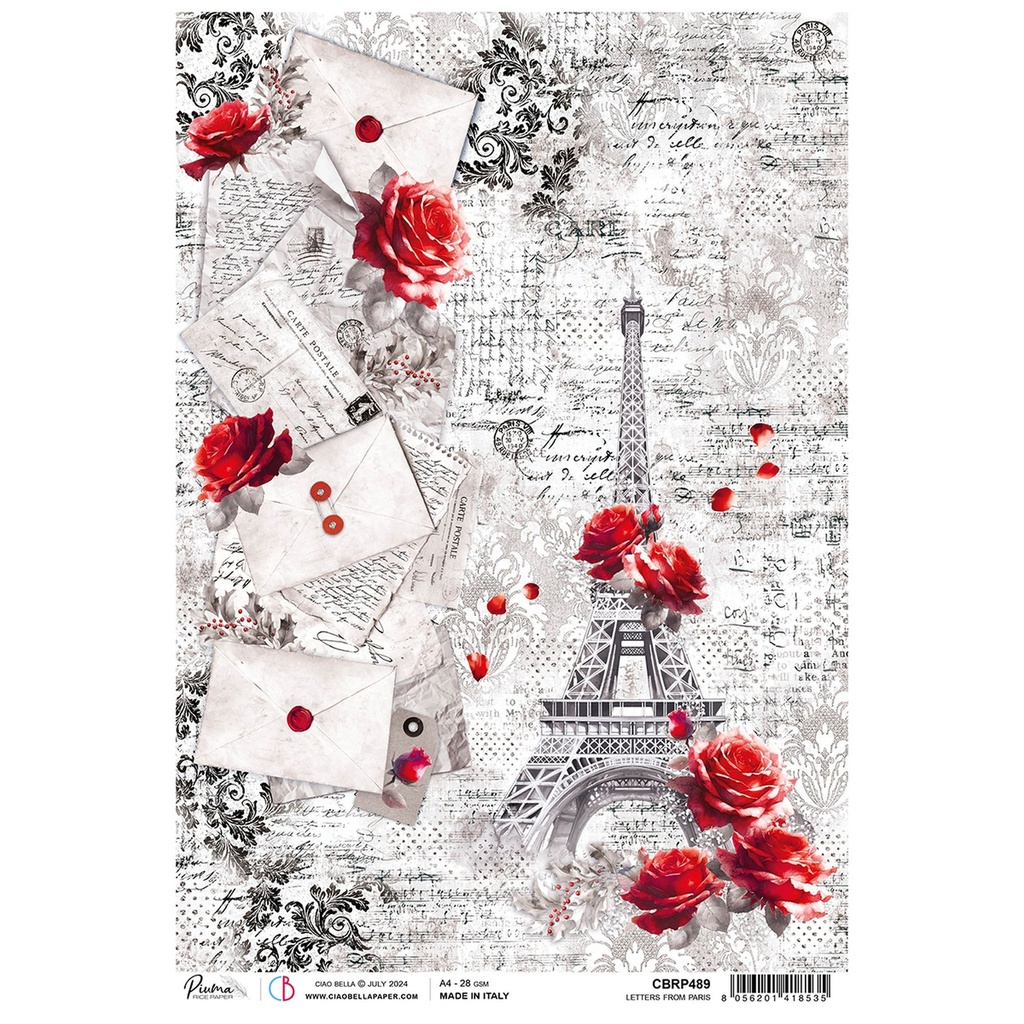 Ciao Bella Paper - Letters From Paris A4 Rice Paper (Single Sheet)