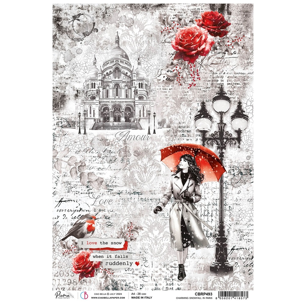 Ciao Bella Paper - Charming Snowfall In Paris A4 rice paper (SINGLE Sheet)