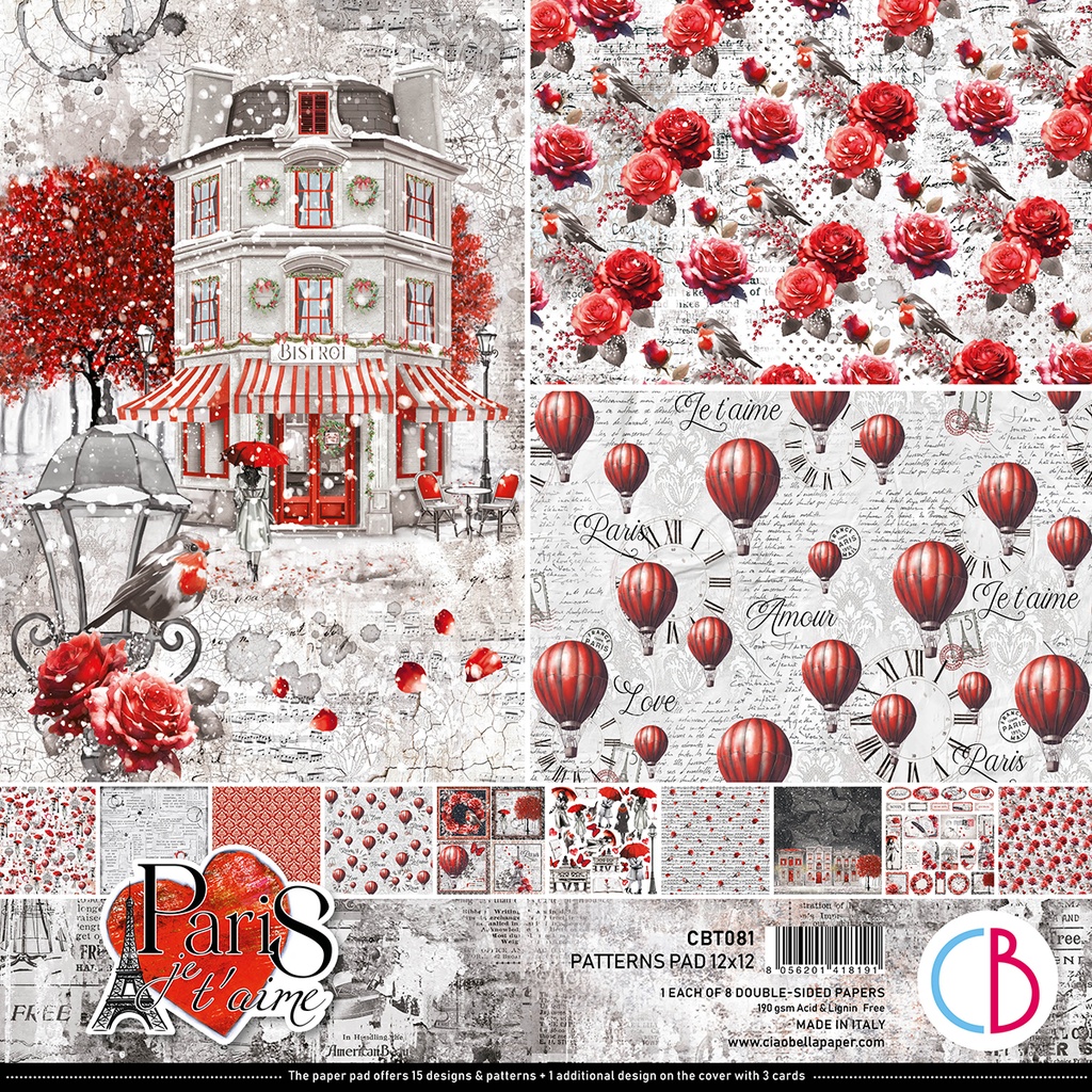 Ciao Bella Paper - Paris Je t’aime - 12"x12" Patterns Pad 