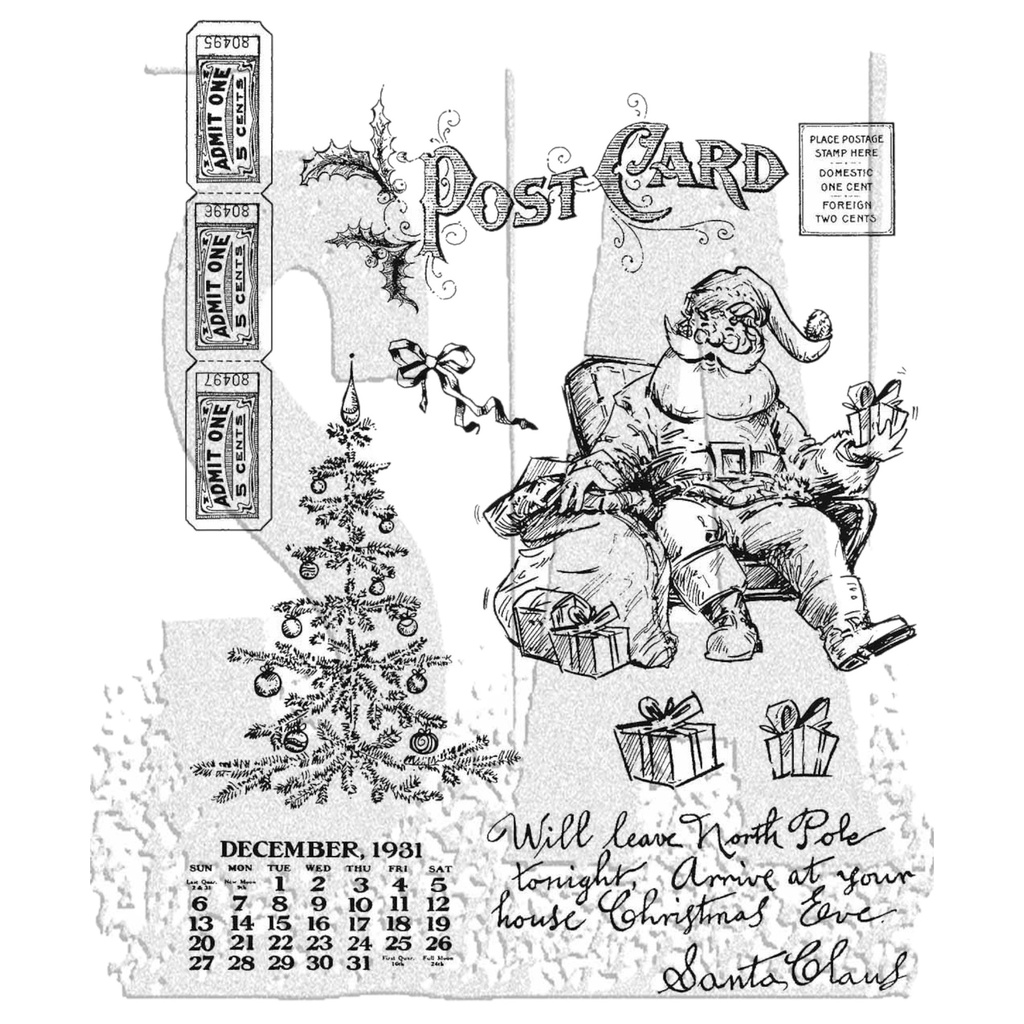 Tim Holtz - Stampers Anonymous Cling Stamps - Santa Visit