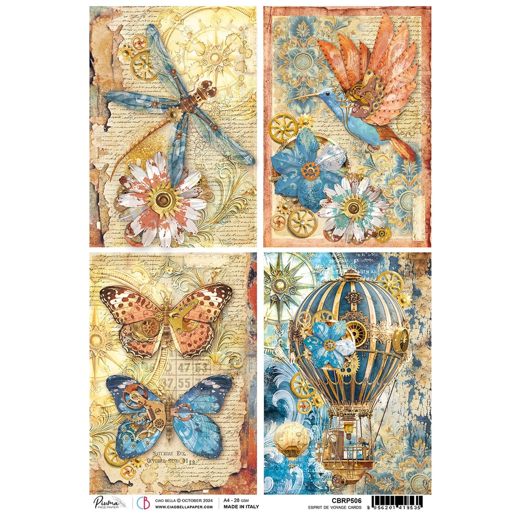 Ciao Bella Paper - Esprit De Voyage Cards A4 rice paper (SINGLE Sheet)
