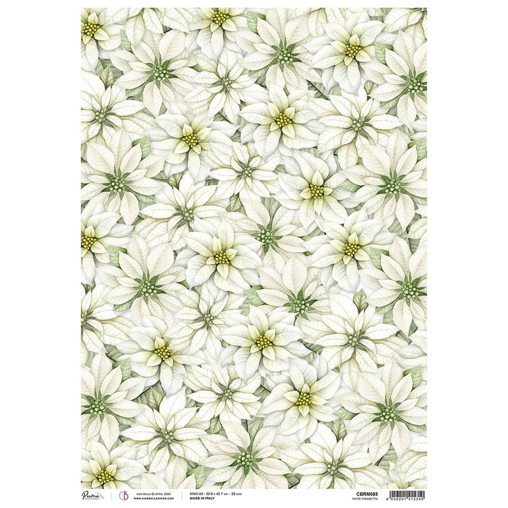 Ciao Bella Paper - White Poinsettia A3 rice paper (3 Pack)