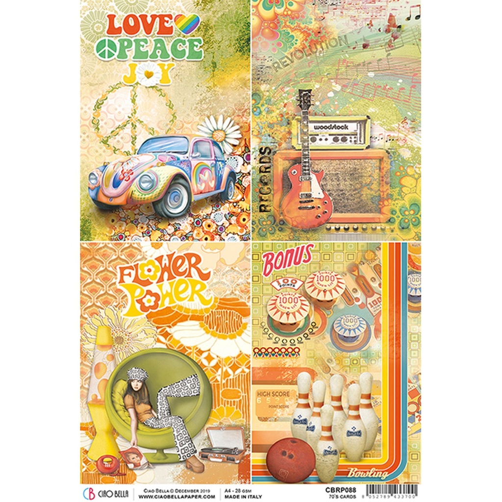Ciao Bella Paper - 70's Cards  A4 Rice Paper (5 Pack)