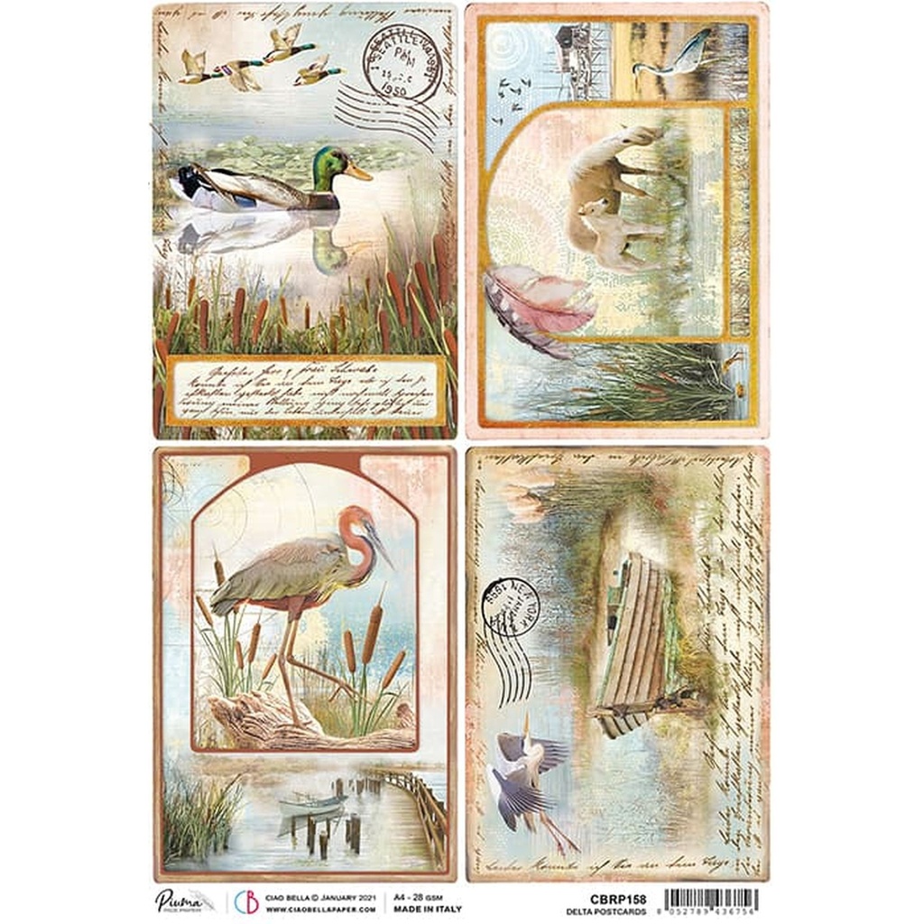Ciao Bella Paper - Delta Postcards A4 rice paper (5 Pack)