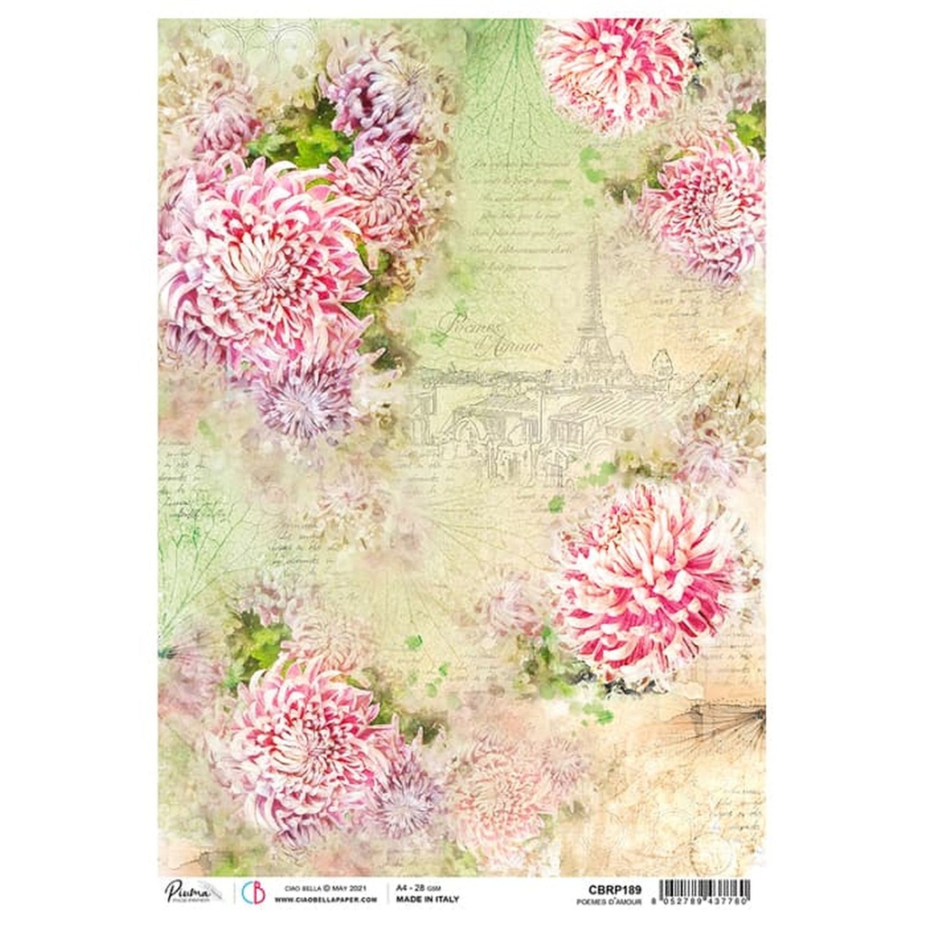 Ciao Bella Paper - Poemes D’Amour A4 rice paper (5 Pack)