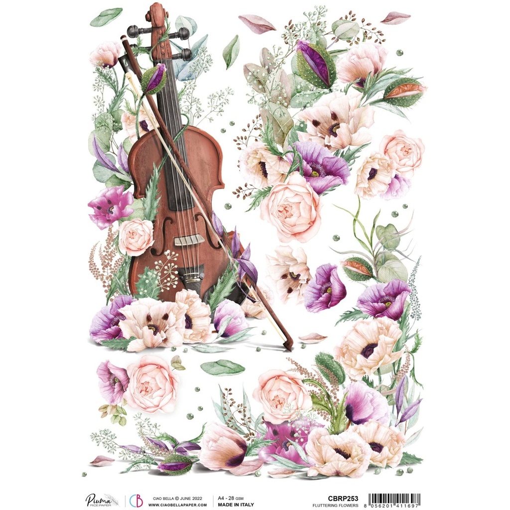 Ciao Bella Paper - Fluttering Flowers A4 rice paper (5 Pack)
