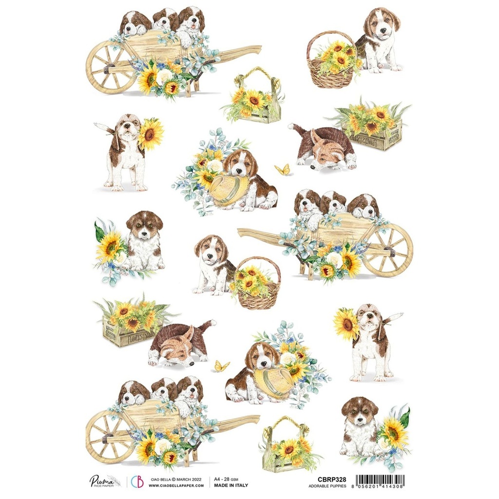 Ciao Bella Paper - Adorable Puppies A4 rice paper (5 Pack)