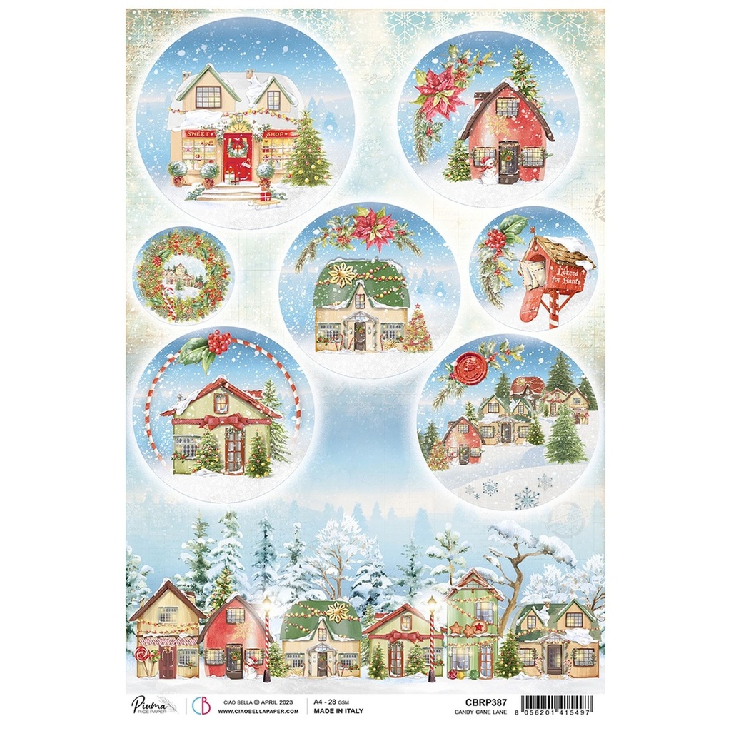 Ciao Bella Paper - Candy Cane Lane A4 rice paper (5 Pack)