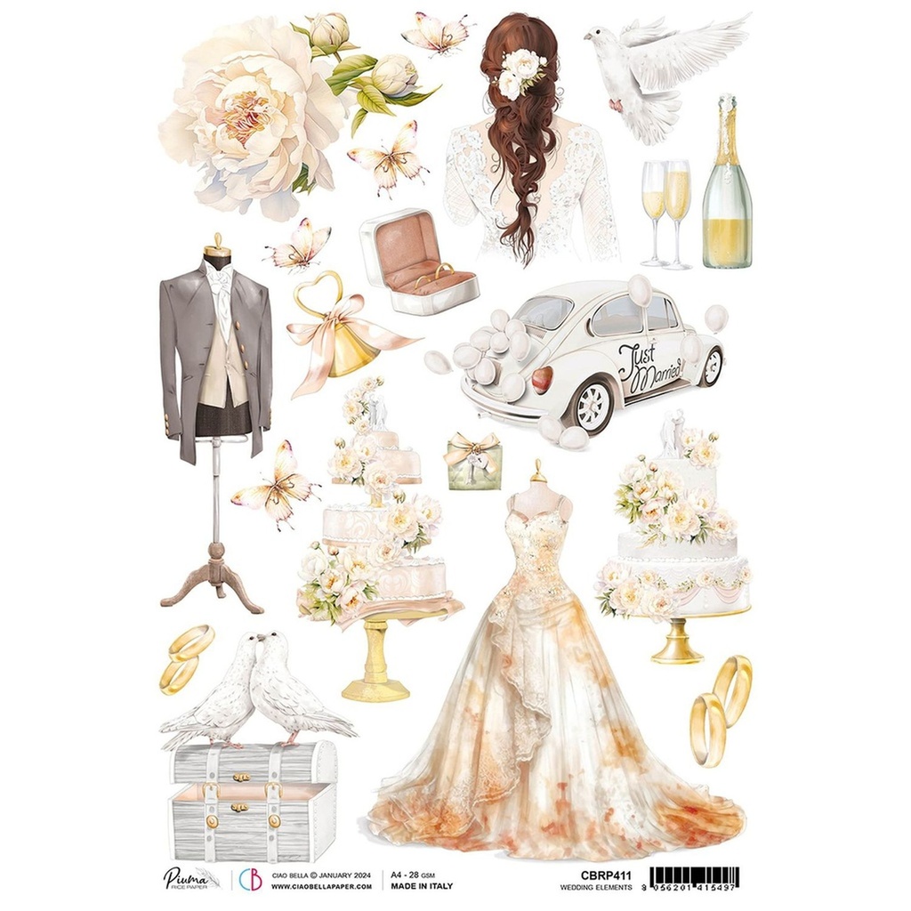 Ciao Bella Paper - Wedding Elements A4 Rice Paper (5 pack)