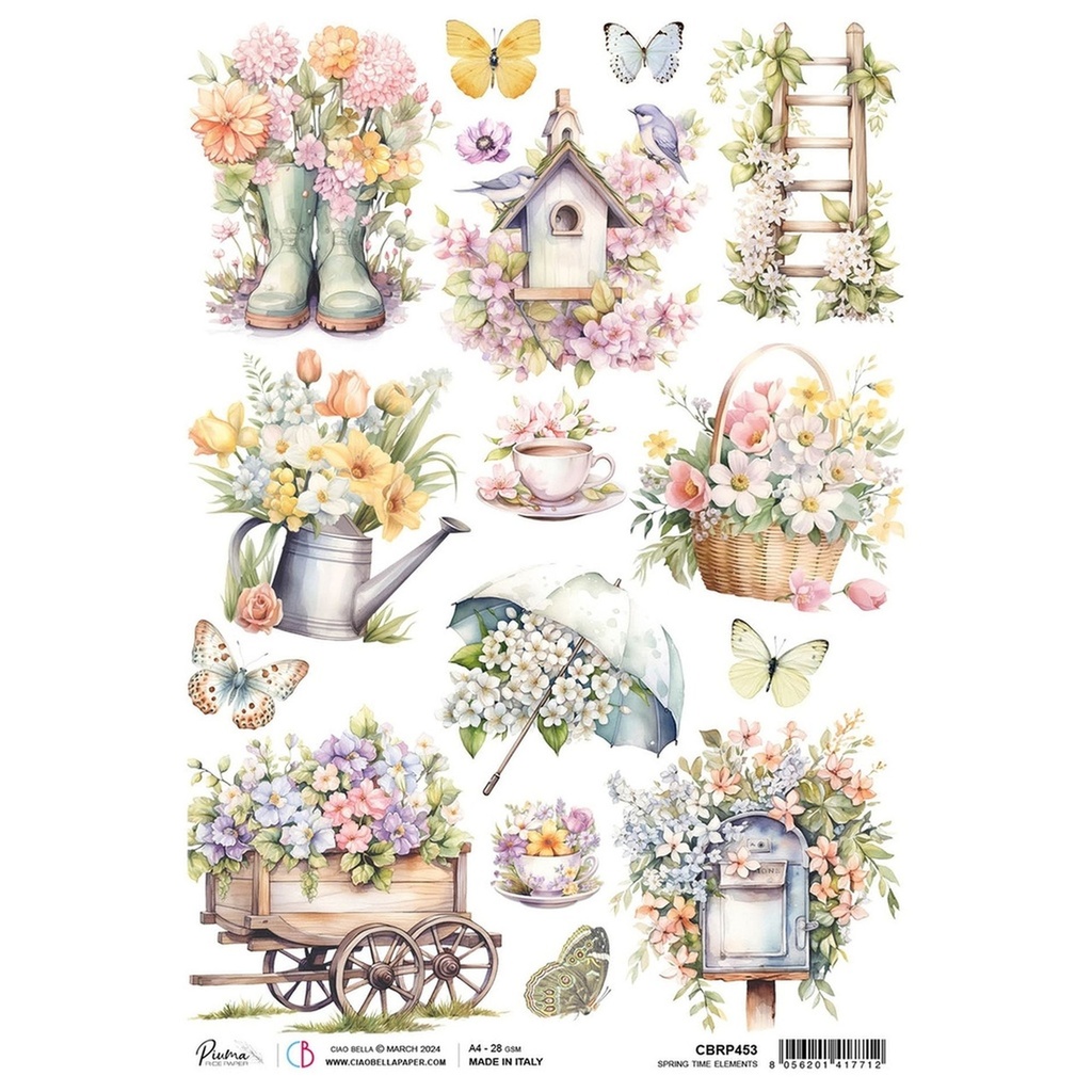 Ciao Bella Paper - Spring Time Elements A4 rice paper (5 Pack)