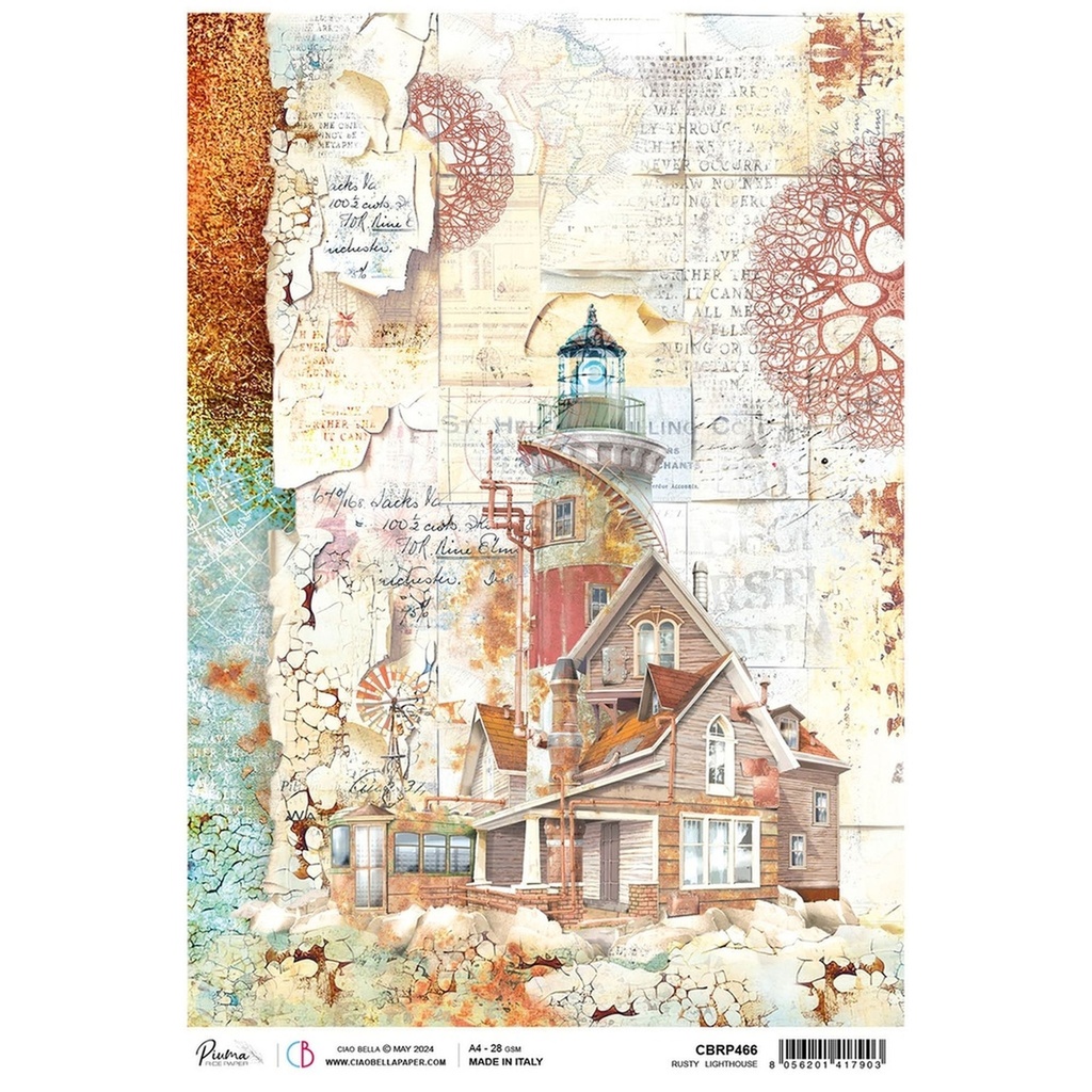 Ciao Bella Paper - Rusty Lighthouse A4 rice paper (5 Pack)