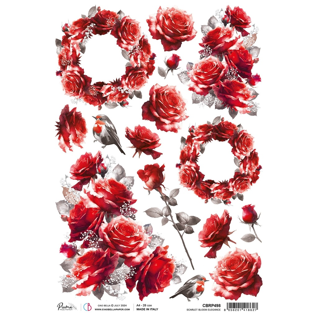 Ciao Bella Paper - Scarlett Bloom Elegance A4 rice paper (5 Pack)