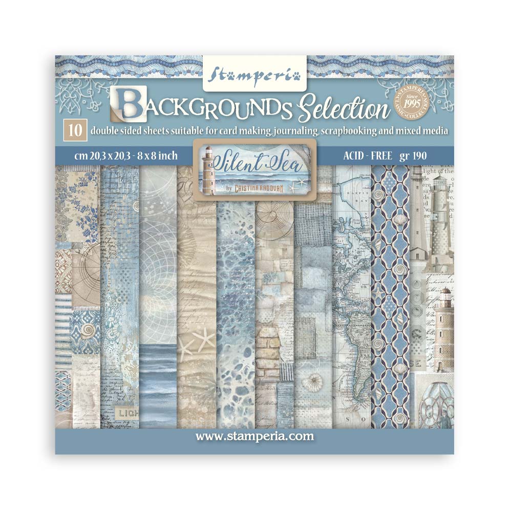 Stamperia Silent Sea Scrapbooking Pad 8"x 8" Backgrounds