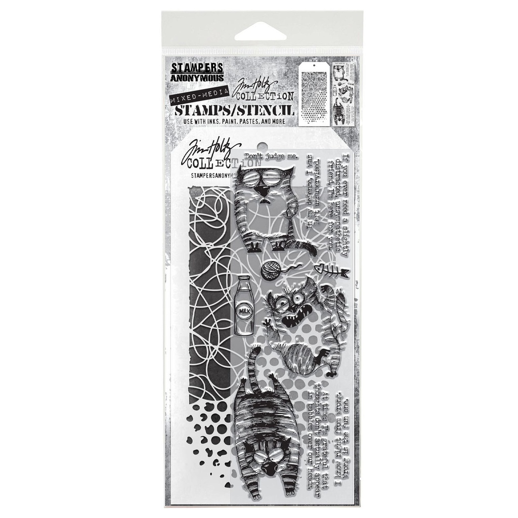 Tim Holtz Mixed-Media Stamps & Stencil Set #10 - Snarky Cat 2