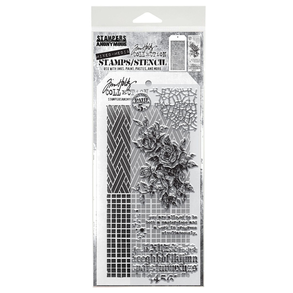 Tim Holtz Mixed-Media Stamps & Stencil Set - Lady Rose
