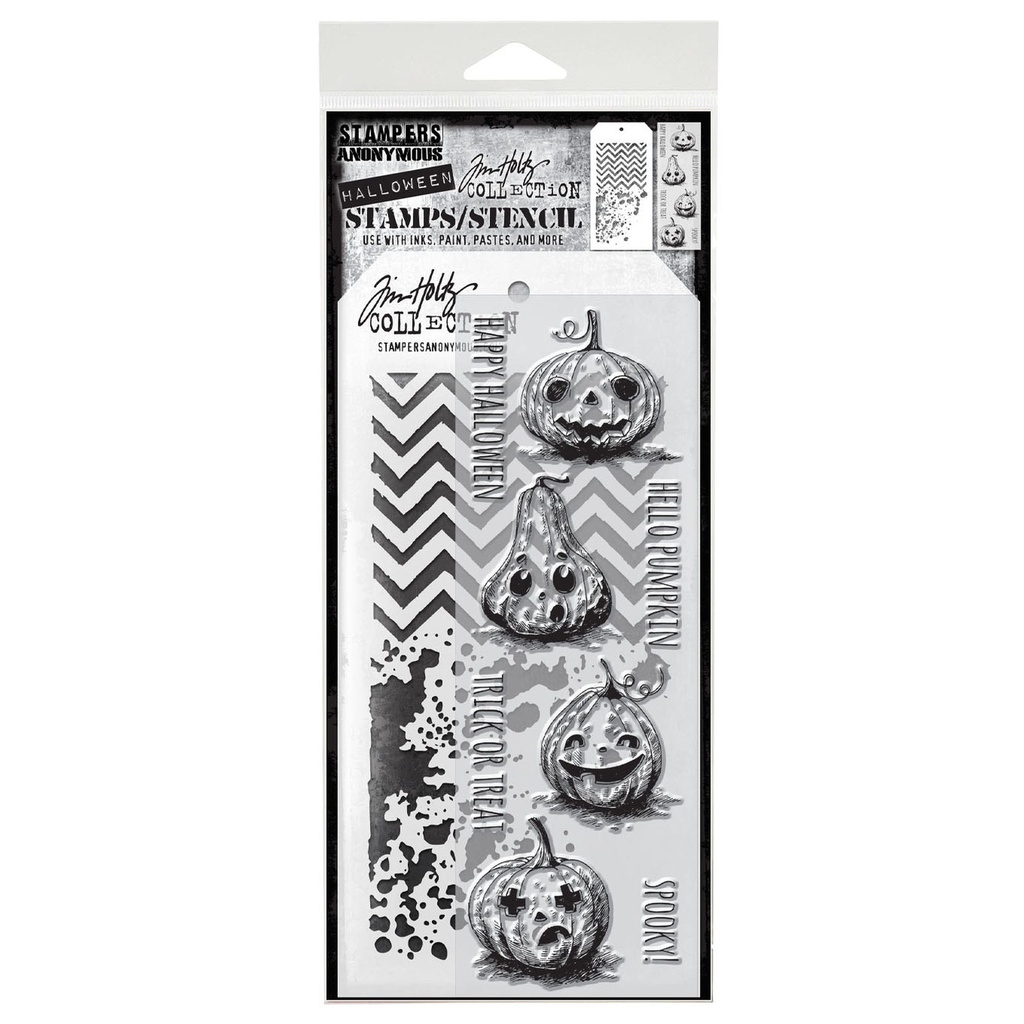Tim Holtz Mixed-Media Stamps & Stencil Set - Pumpkin Head