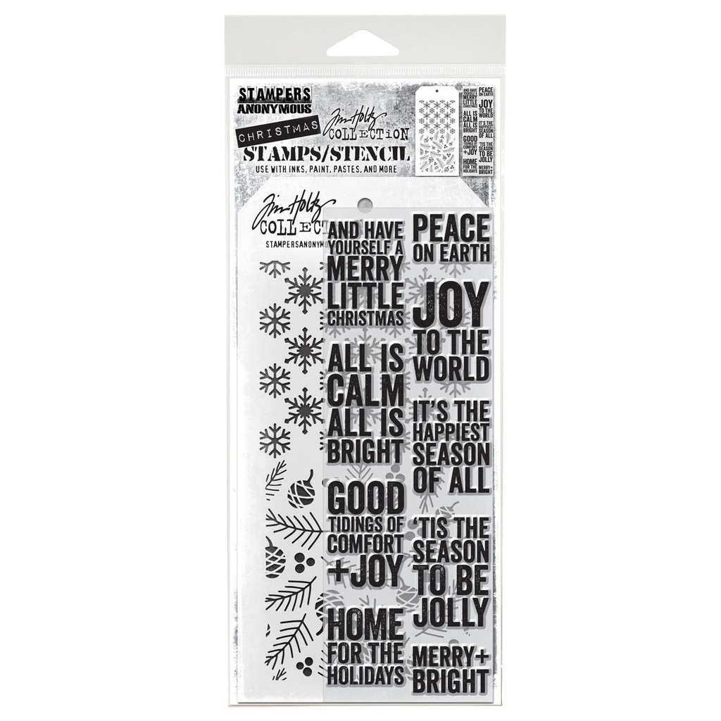 Tim Holtz Mixed-Media Stamps & Stencil Set #33 - Bold Tidings (Mini)