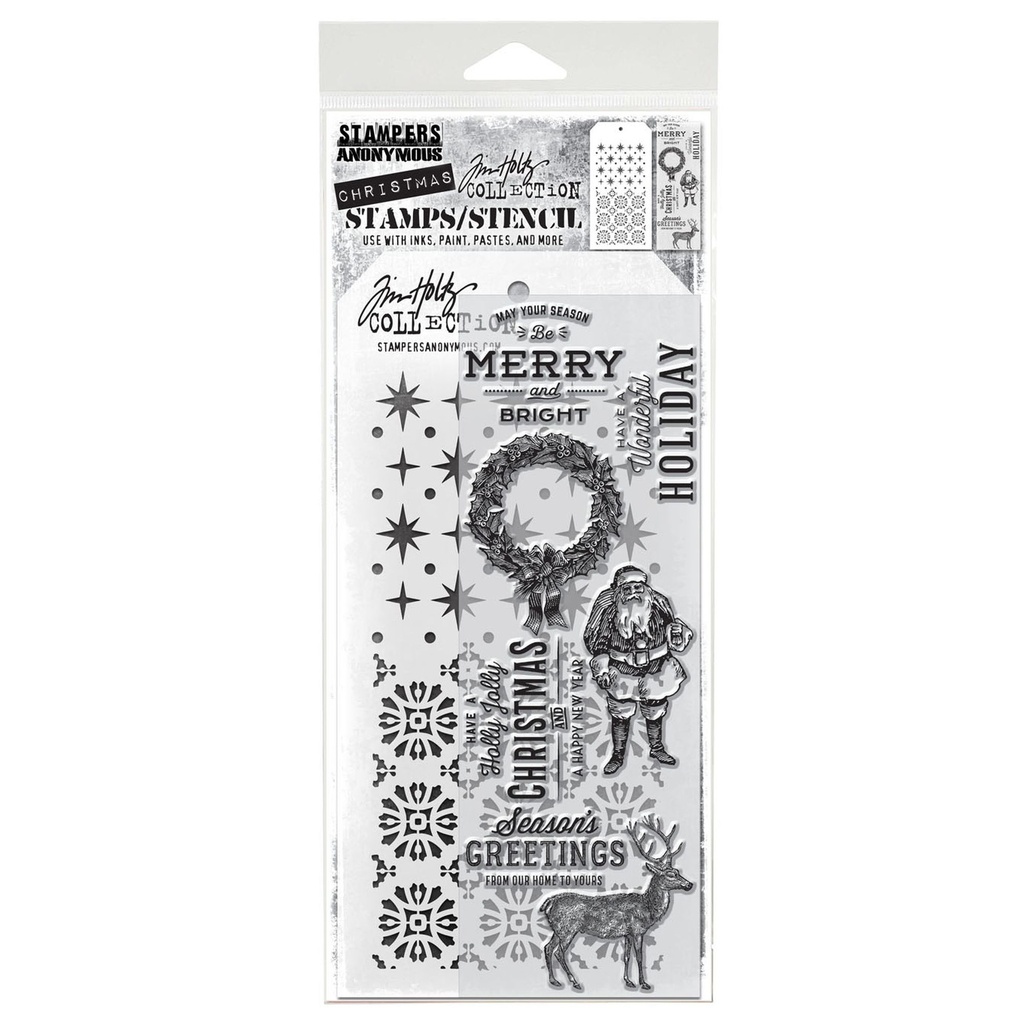 Tim Holtz Mixed-Media Stamps & Stencil Set #35 - Festive Overlay