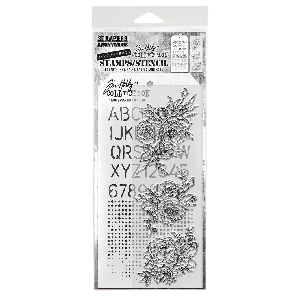 Tim Holtz Mixed-Media Stamps & Stencil Set #38 - Floral Outlines