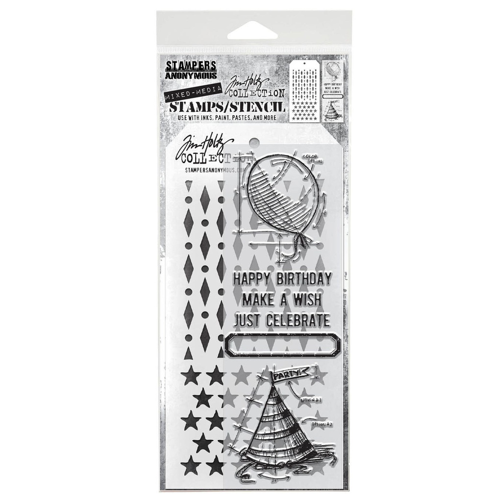 Tim Holtz Mixed-Media Stamps & Stencil Set #43 - Birthday  