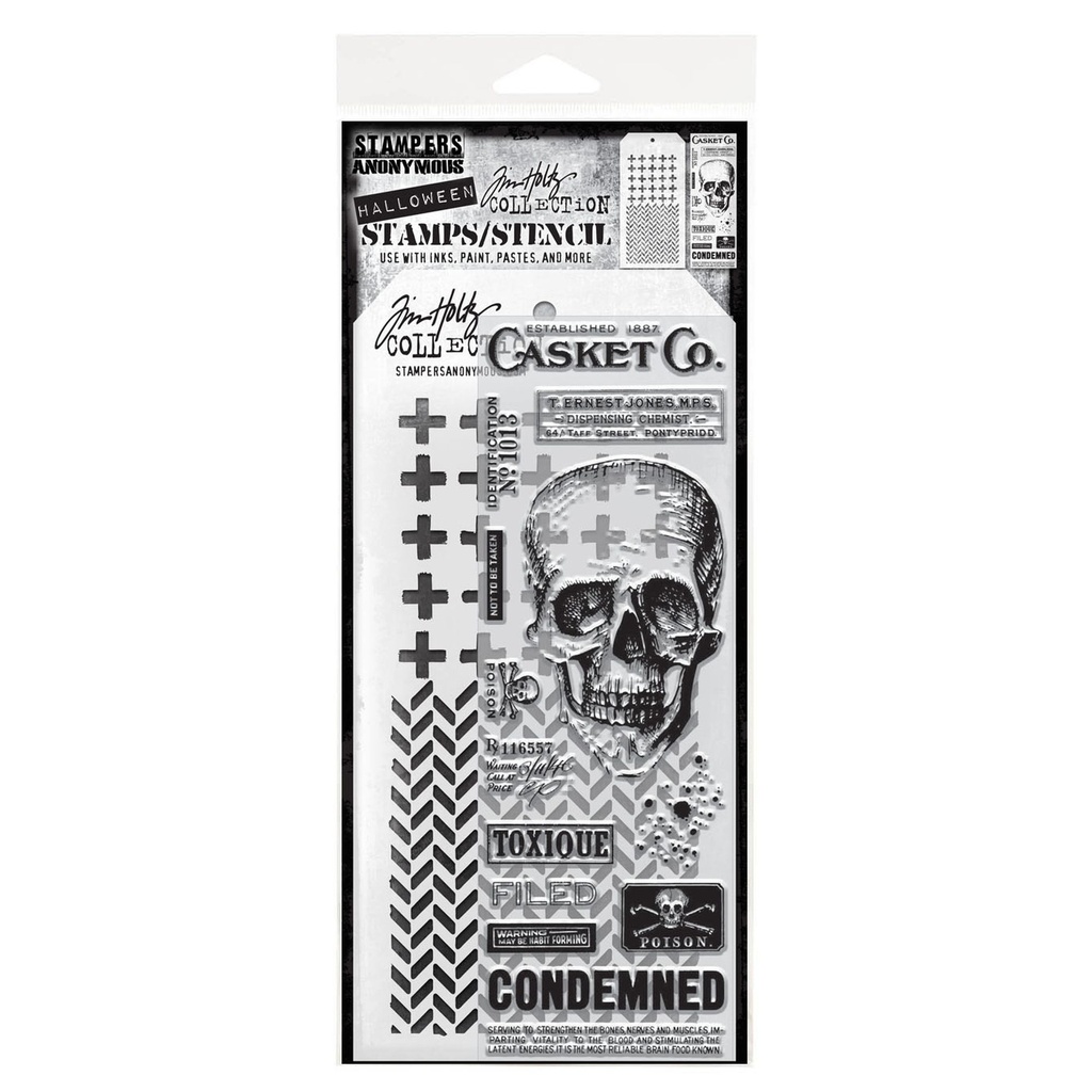 Tim Holtz Mixed-Media Stamps & Stencil Set - Rest in Peace