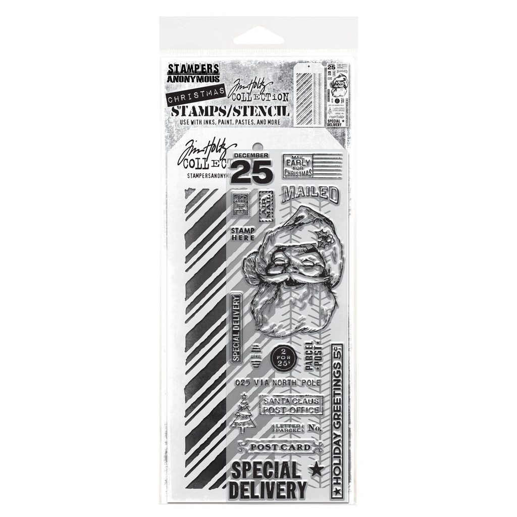 Tim Holtz Mixed-Media Stamps & Stencil Set - Jolly Santa