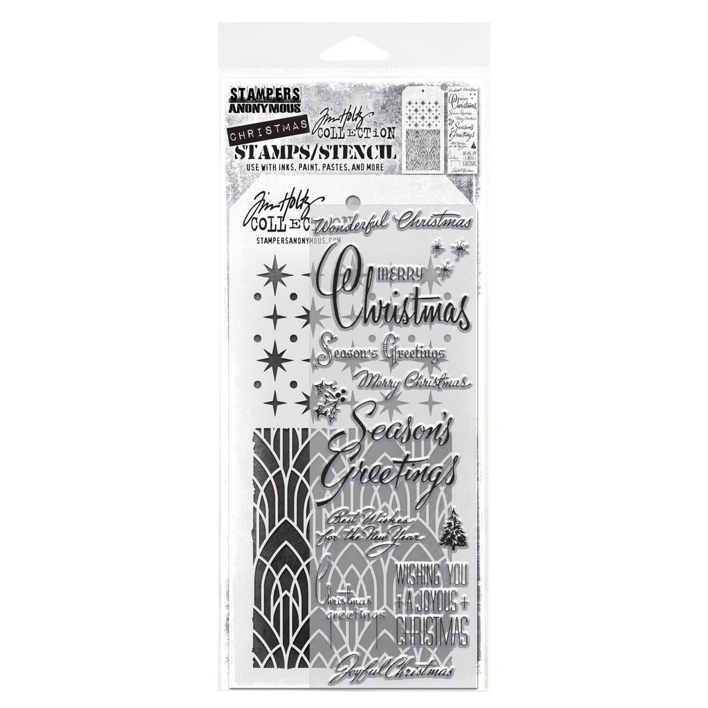 Tim Holtz Mixed-Media Stamps & Stencil Set #56 - Christmastime